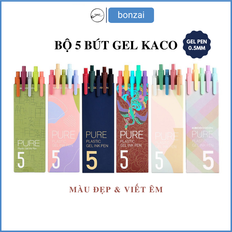 Bộ 5 bút gel kaco pure mực nhiều màu ngòi 0,5mm