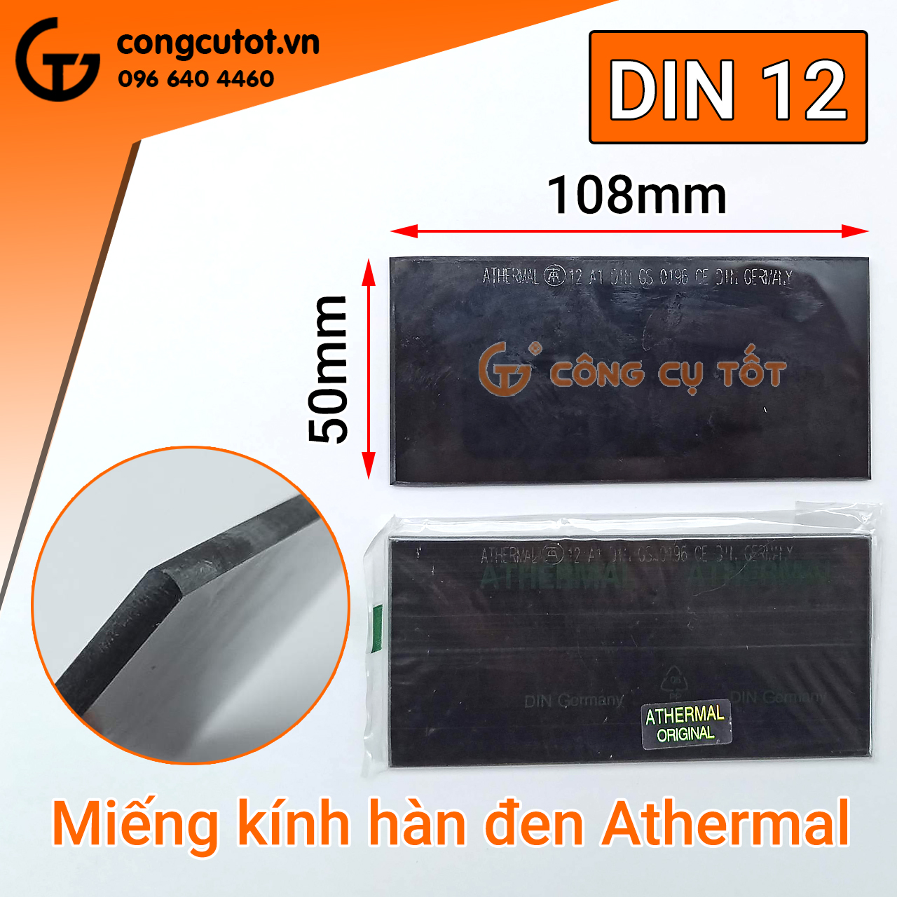 Miếng kính hàn đen lắp cho mo hàn mặt nạ hàn cầm tay - đội đầu athermal đức kích thước:108 x 50 x 3 mm 11 độ, 12 độ