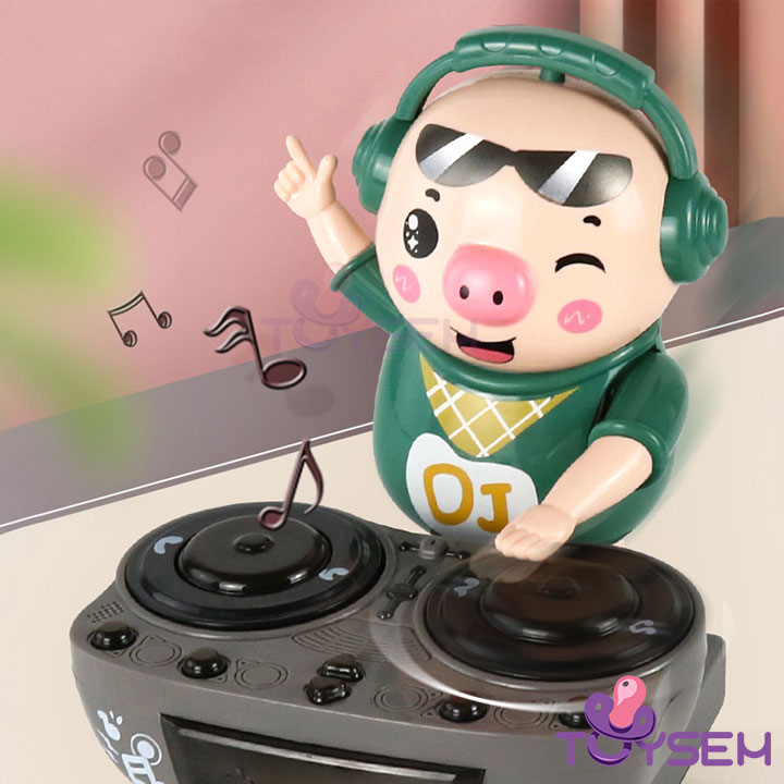Đồ chơi trẻ em heo DJ đánh nhạc nhún nhảy có đèn led 4 bài hát - Đồ chơi âm nhạc - Quà tặng sinh nhật cho bé trai, bé gái cute