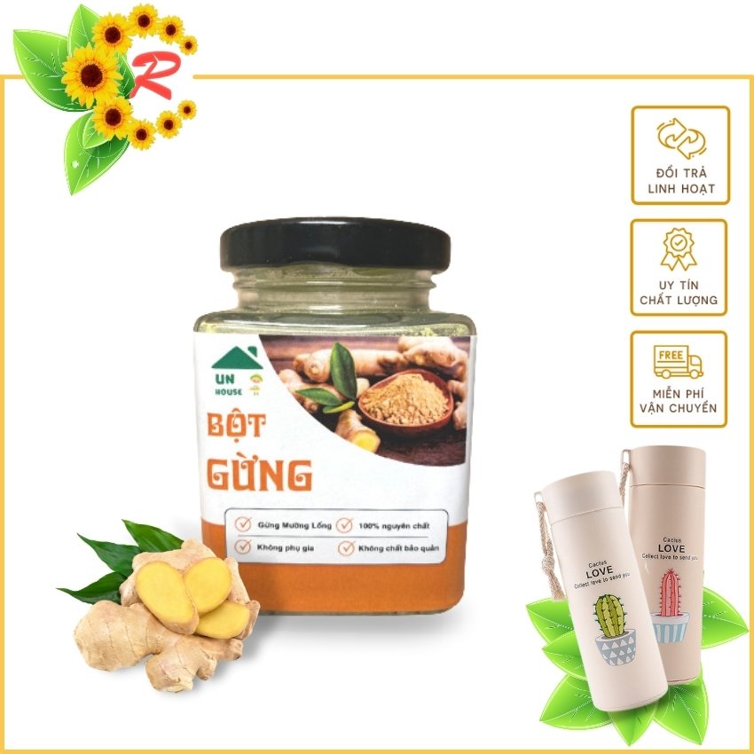 [FREESHIP+QUÀ TẶNG 01 BÌNH NƯỚC GIỮ NHIỆT] Bột Gừng Sấy Lạnh Nguyên Chất UNHOUSE, Bột Gừng Mường Lống Hỗ Trợ Cảm Cúm, Giảm Cân, Không Phụ Gia, Không Chất Bảo Quản, 100% Nguyên Chất, Lọ Thủy Tinh 150gr - RECH SHOP