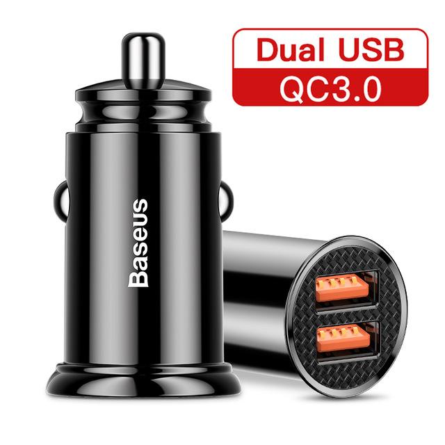 Củ sạc mini Baseus công suất 30W 2 cổng USB cho xe hơi công nghệ sạc nhanh Quick Charge QC 3.0, VOOC Quick USB Charger cho iphone XS max, Samsung Note 10 và các loại smartphone