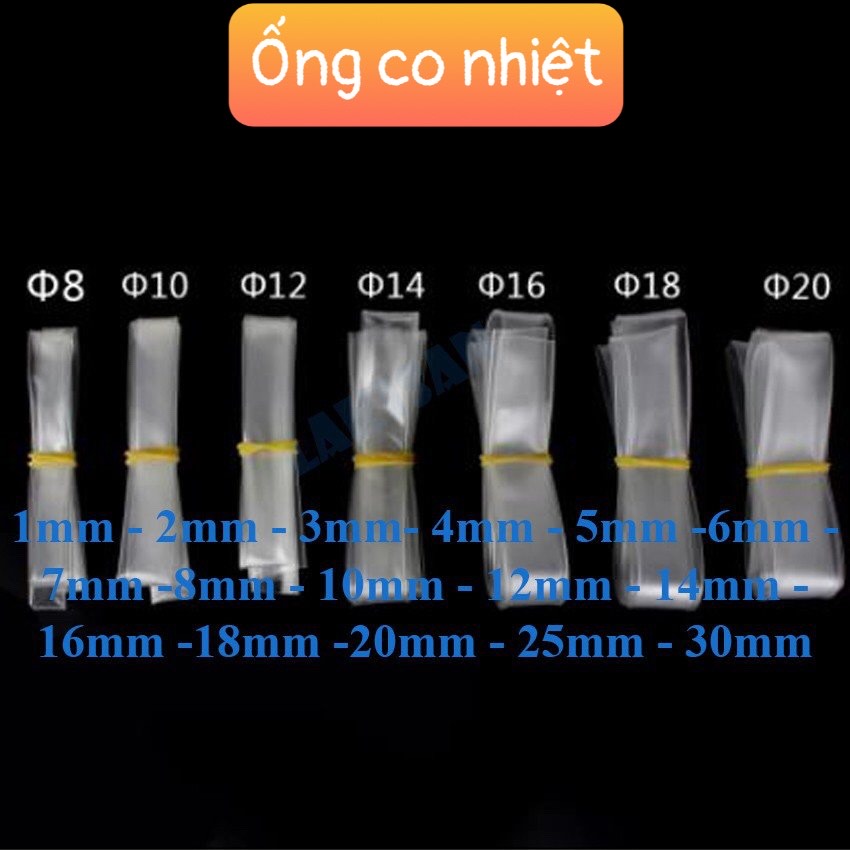Ống co nhiệt cách điện trong suốt 1mm-30mm dài 1 mét.