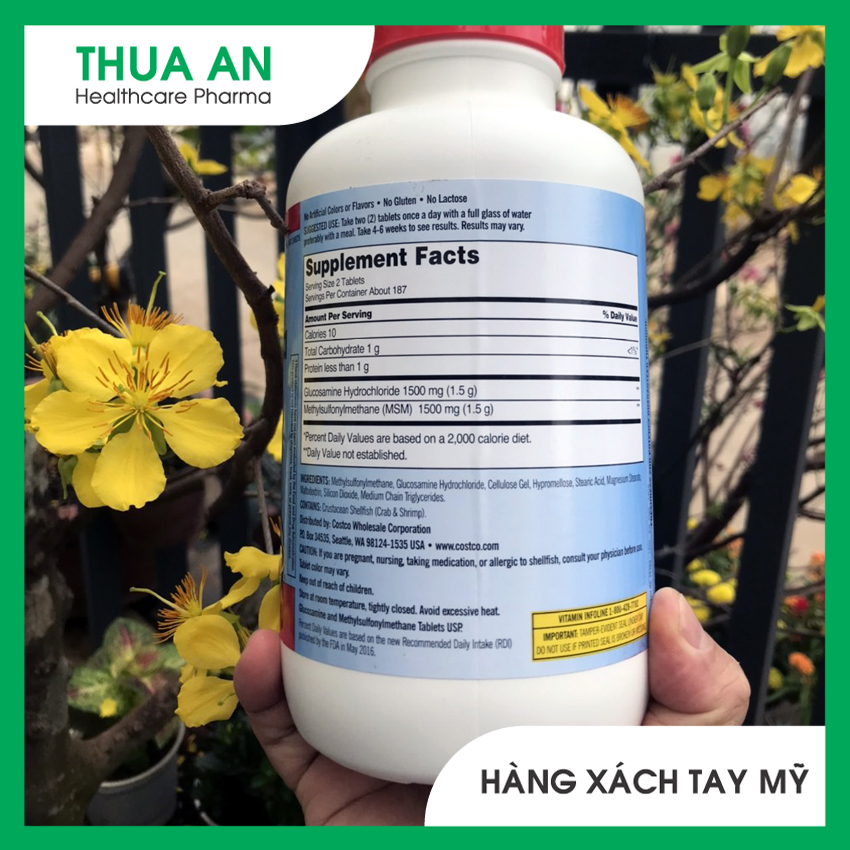 [Hàng xách tay Mỹ] Glucosamine Kirkland Signature Thừa Ân Viên Uống Giảm Đau Xương Khớp Cho Người Lớn Tuổi, 375 Viên HCL With MSM 1500mg, Hàng Xách Tay USA, 480 Gluco1500mg.