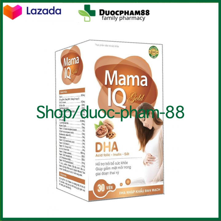 Viên uống Mama  IQ Gold bổ sung DHA, acid folic, sắt, vitamin cho bà bầu giúp bồi bổ sức khỏe, nâng cao sức đề kháng hộp 30 viên