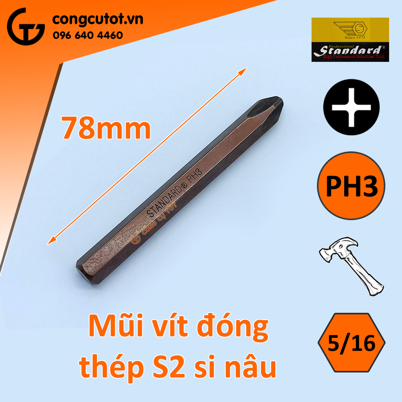 Mũi vít đóng 4 cạnh si nâu Standard Đài Loan