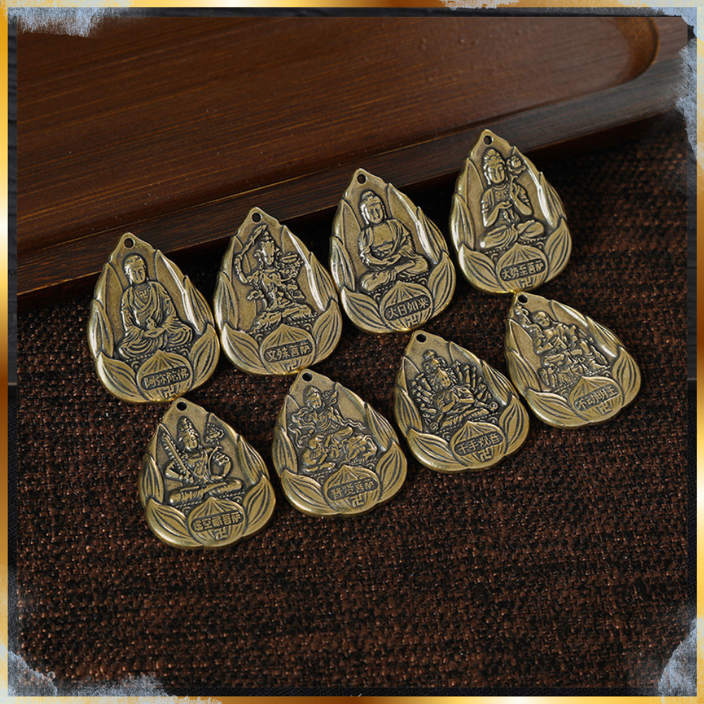 Phụ Kiện Trang Trí Móc Khóa,Mặt Dây Chuyền Bằng Đồng Thau 8 Vị Phật Hộ Mệnh-ST Phật