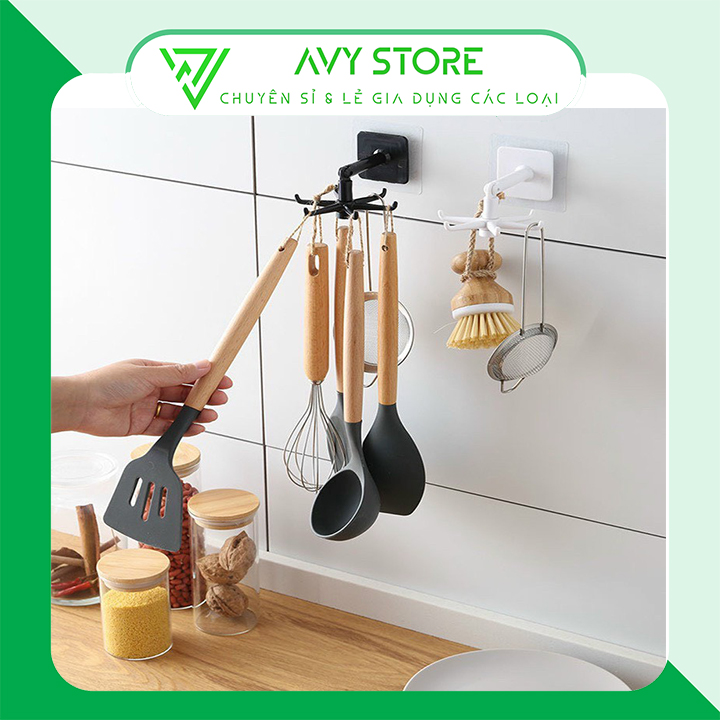 Móc 6 chấu dán tường xoay 360 độ - móc 6 xoay treo đồ