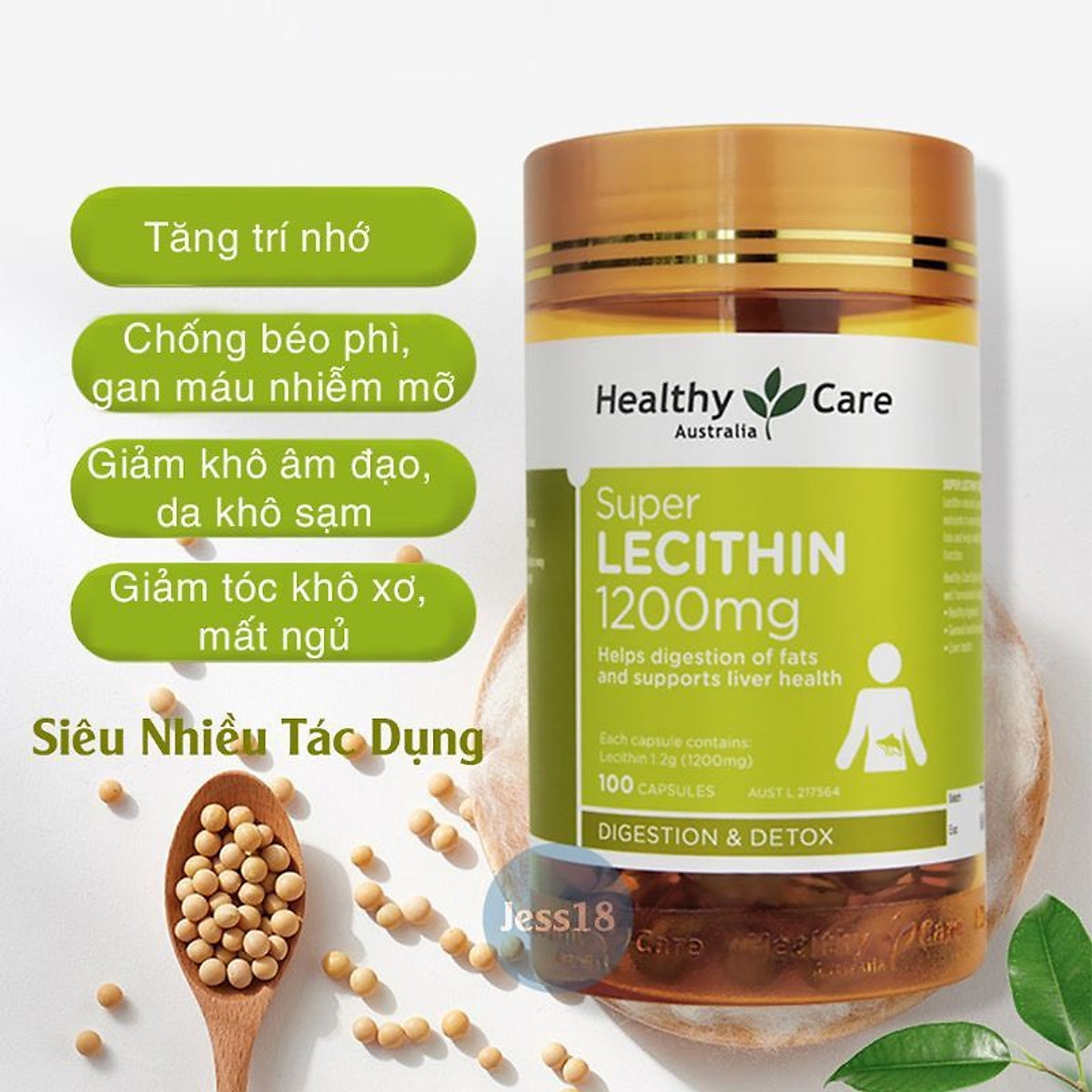 [HCM]Tinh chất mầm đậu nành ÚC Healthy Care Lecithin 1200mg 100 Viên