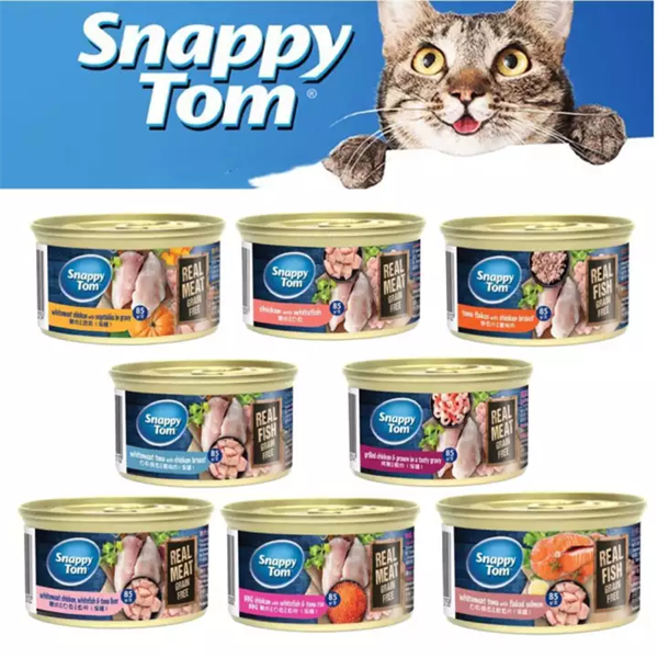 Lon thức ăn ướt cho mèo hiệu Sanppy Tom vị gà và cá ngừ 85g