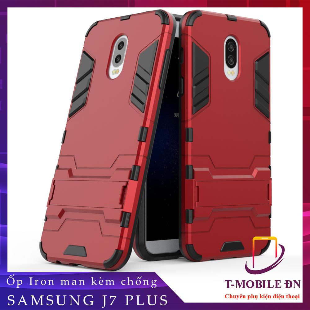 Ốp lưng Samsung J7 Plus chống sốc Iron Man bảo vệ viền và camera kèm chống xem video tiện lợi