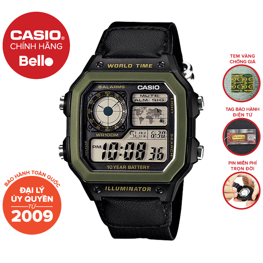Đồng hồ Casio Nam AE-1200WHB-1B chính hãng giá rẻ - Bảo hành 1 năm - Pin trọn đời