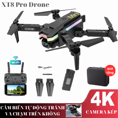 Flycam, Máy Bay Không Người Lái XT8 Camera 4k Cảm Biến Tự Động Tránh Va Chạm Tặng Kèm 1 Pin Dự Phòng