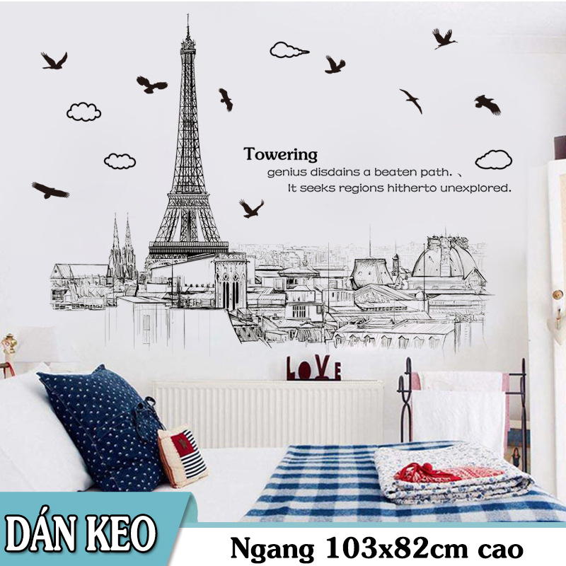 Decal trang trí tường - Tháp Đen lớn Towering. Decal in trên chất liệu PVC có keo sẵn ở mặt sau chỉ cần lột ra và dán.