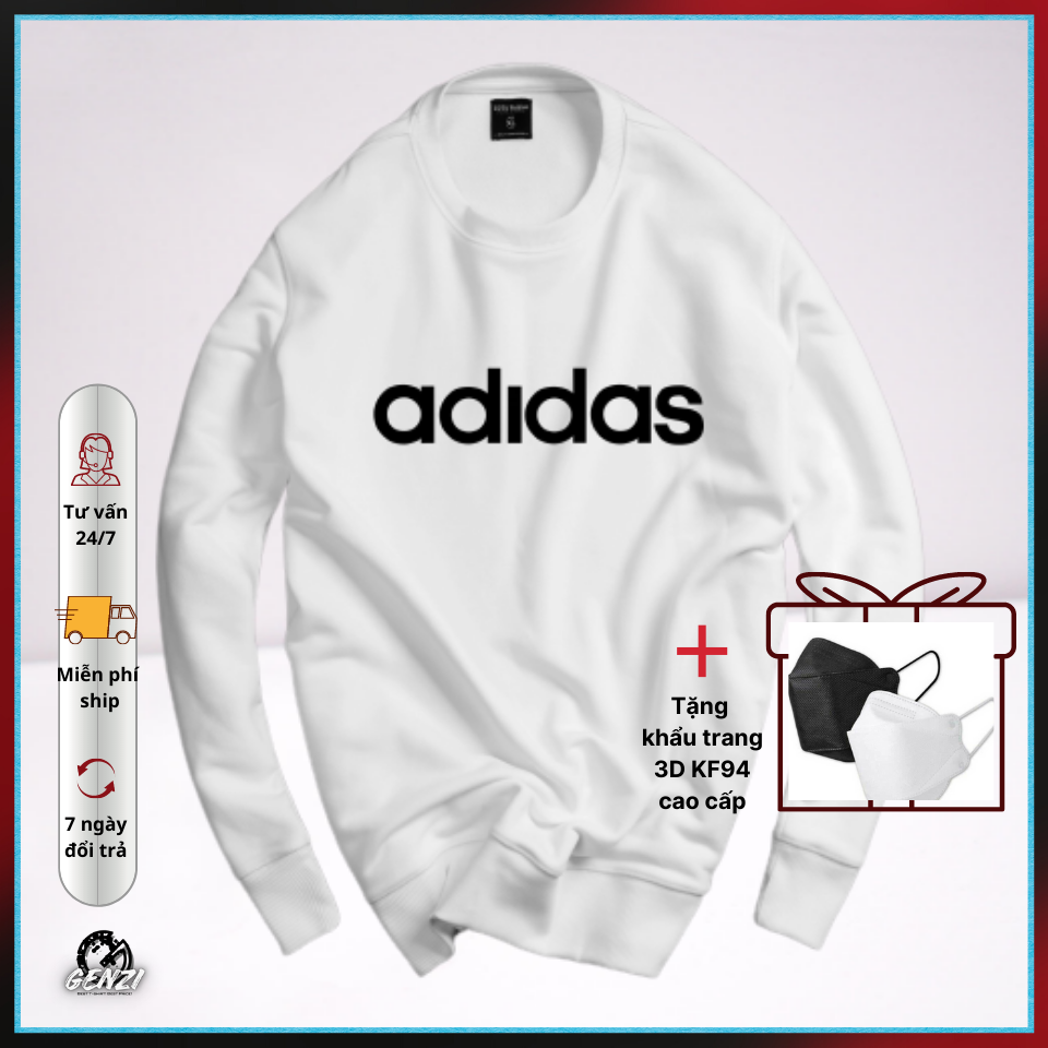 Áo thun thể thao sweater nỉ ADlDAS nam nữ dài tay cổ tròn basic màu đen trắng đủ size S-XXL 95kg