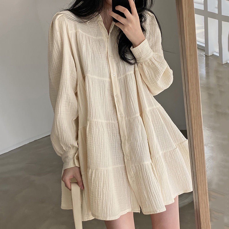 Váy babydoll tay dài dập ly siêu chảnh