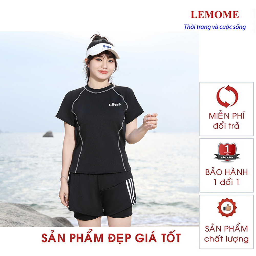 Đồ bơi nữ big size hai mảnh tay ngắn quần 2 lớp kín đáo thời trang đi biển vải mềm mại