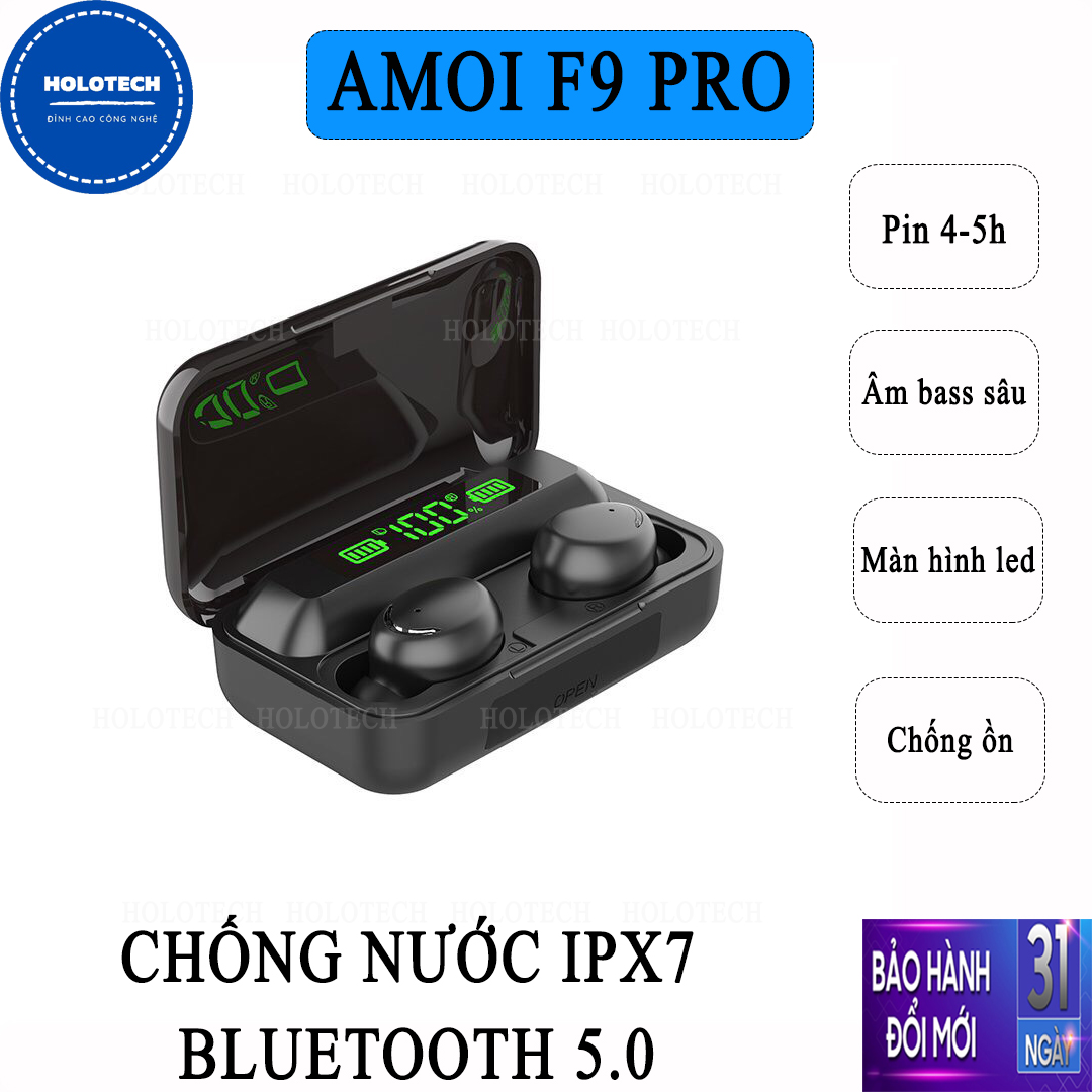 Tai nghe bluetooth amoi F9 Pro TWS BLT 5.0 âm bass treble siêu hay cảm biến vân tay kiêm sạc dự phòng