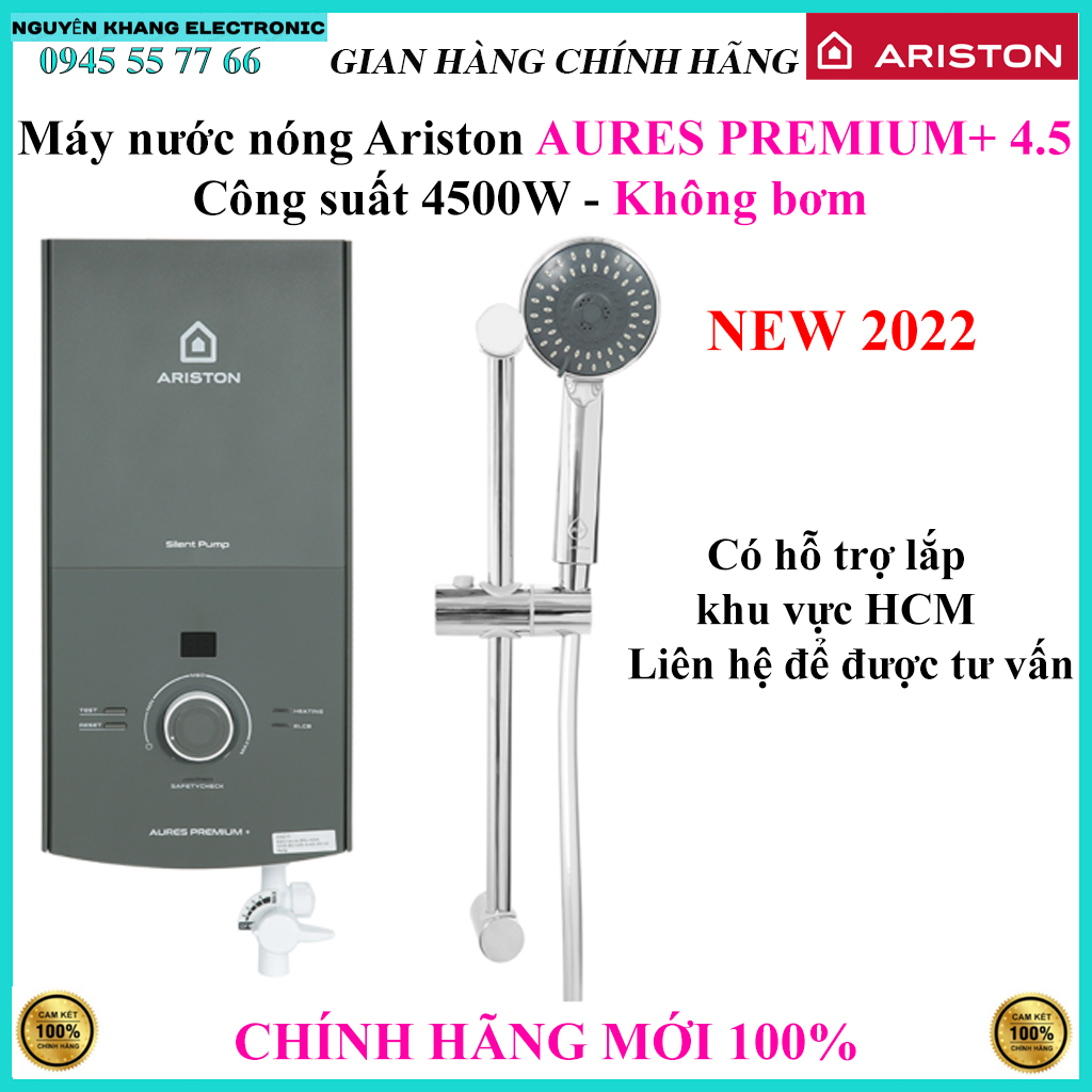 Máy nước nóng trực tiếp ariston aures premium+ 4.5, công suất 4500w, không bơm
