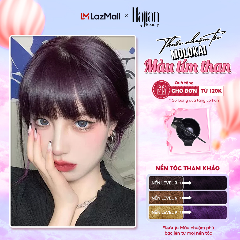 Thuốc nhuộm tóc màu tím than Molokai, nhuộm tóc tại nhà chứa collagen tảo biển siêu dưỡng - Hajian Beauty