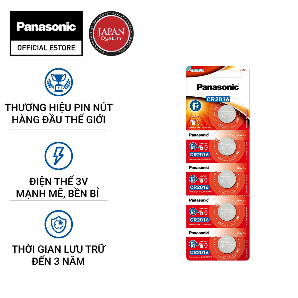 Vỉ 5 viên Pin nút Panasonic 3V CR-2016/5BE - Hàng Chính Hãng