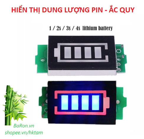 Mạch hiển thị dung lượng pin - ắc quy 1S/2S/3S/4S từ 3,7V đến 12,6V
