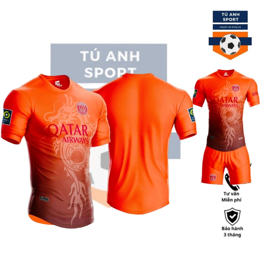 Đồ đá banh - bộ quần áo đá bóng nam CLB Paris Saint- Germain-PSG màu cam chất vải thun thái mặc mát