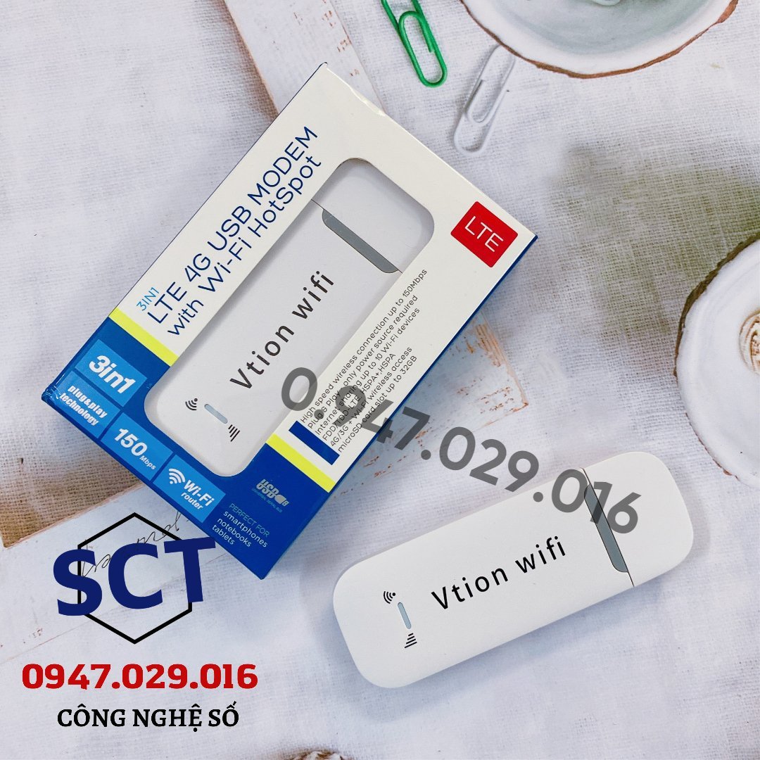 Bộ phát wifi USB Vtion- Phát sóng wifi 4G cực mạnh bằng sim điện thoại - Sử Dụng Đa mạng , Phủ Sóng Tốt , Lắp Sim Là Dùng Không Cần Cài Đặt Thêm
