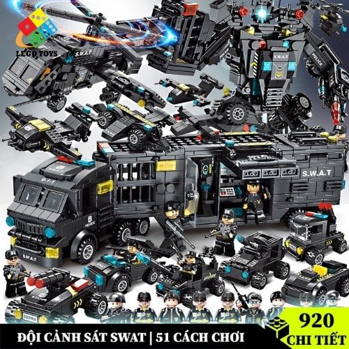 Lego xe ô tô cảnh sát 920 chi tiết - trọn bộ đồ chơi lắp ráp police swat - cảnh sát thành phố - cảnh sát sa mạc