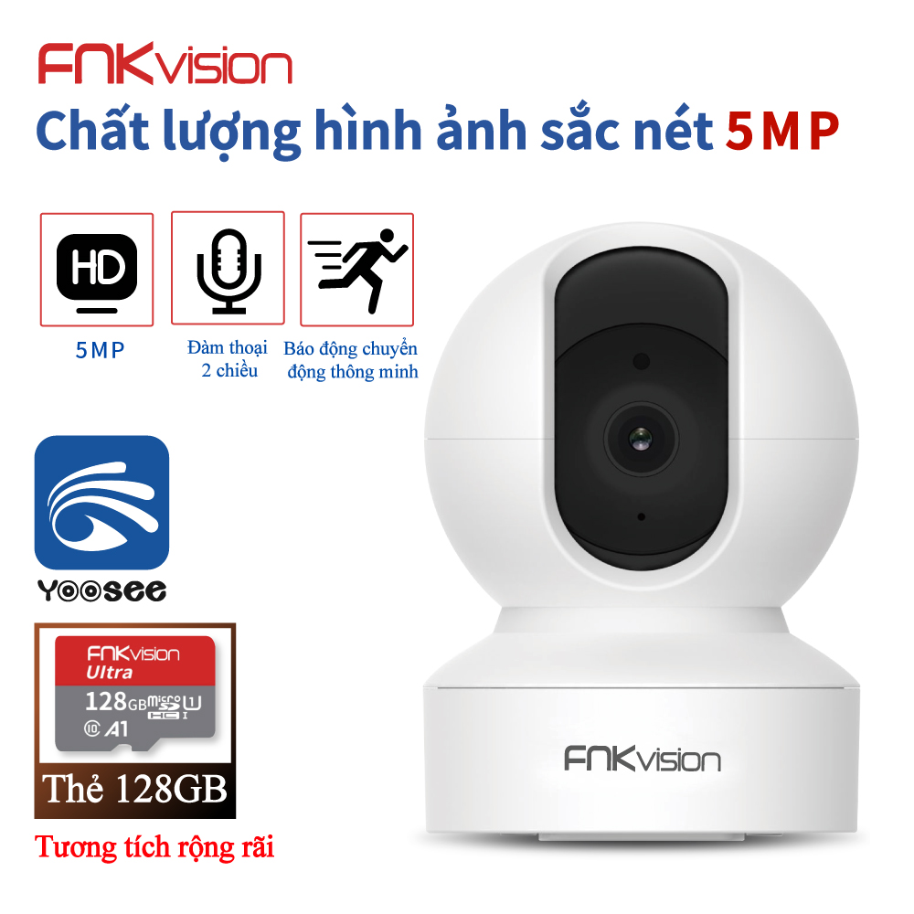 Camera wifi fnkvision siêu nét yoosee 5mp 360° đàm thoại 2 chiều, - quan sát toàn cảnh