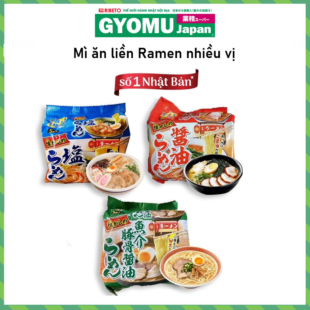 Mì ăn liền Ramen đủ vị, vị nước tương, vị thịt heo, vị muối, vị miso