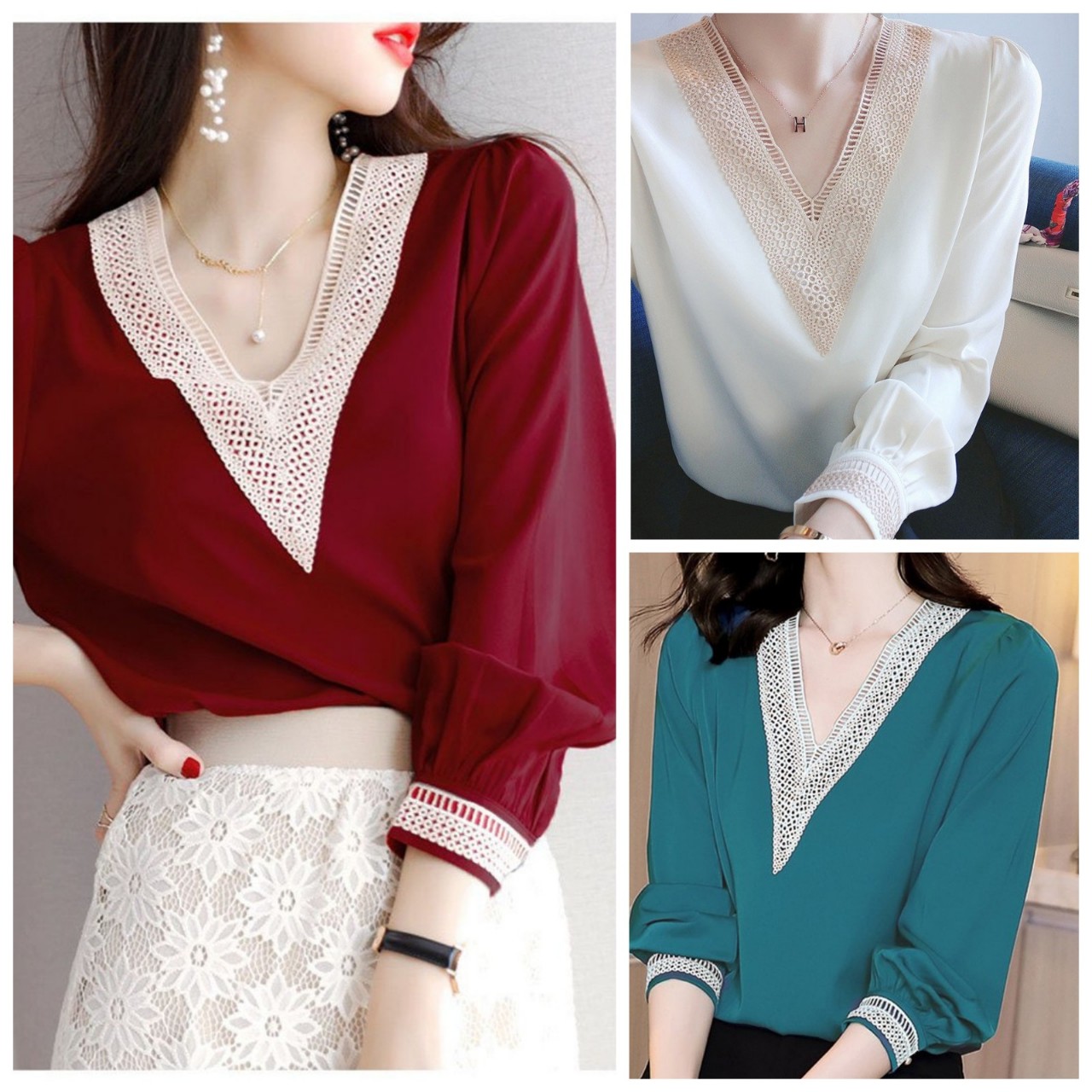 [HCM]Áo sơ mi cổ v viền ren BEYEU1688 - BY3335