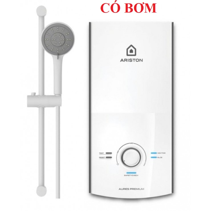 Máy nước nóng cao cấp có bơm siêu êm/ không bơm Ariston Aures Premium 4.5P*, chống nước Ip25, vòi sen 3 chế độ
