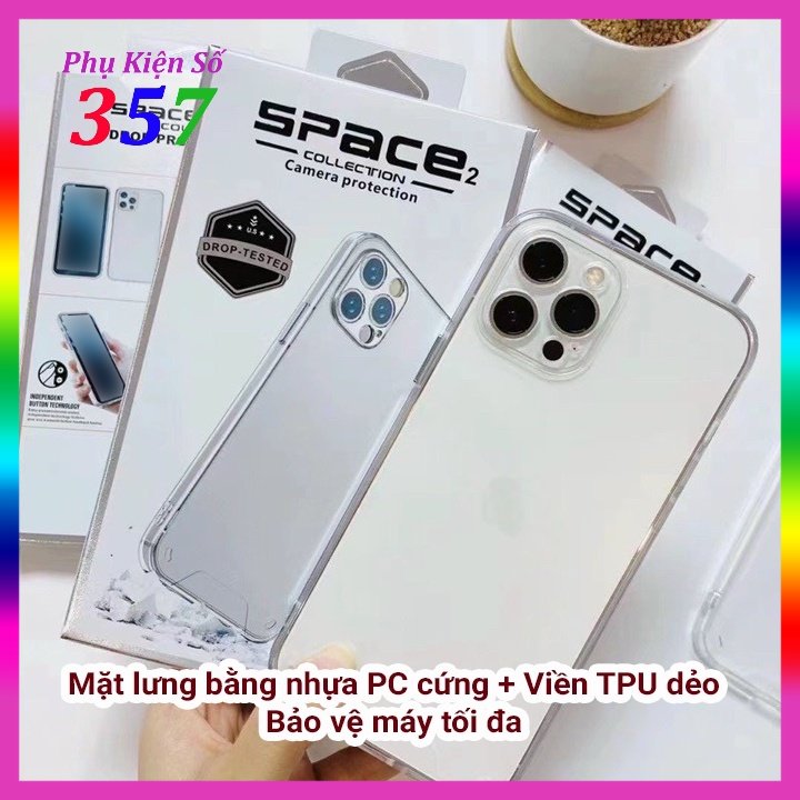 Ốp iphone Space chống sốc lưng cứng, viền dẻo, trong suốt chống ố, full hộp - PandaCase - Ip 7P đến 14Promax