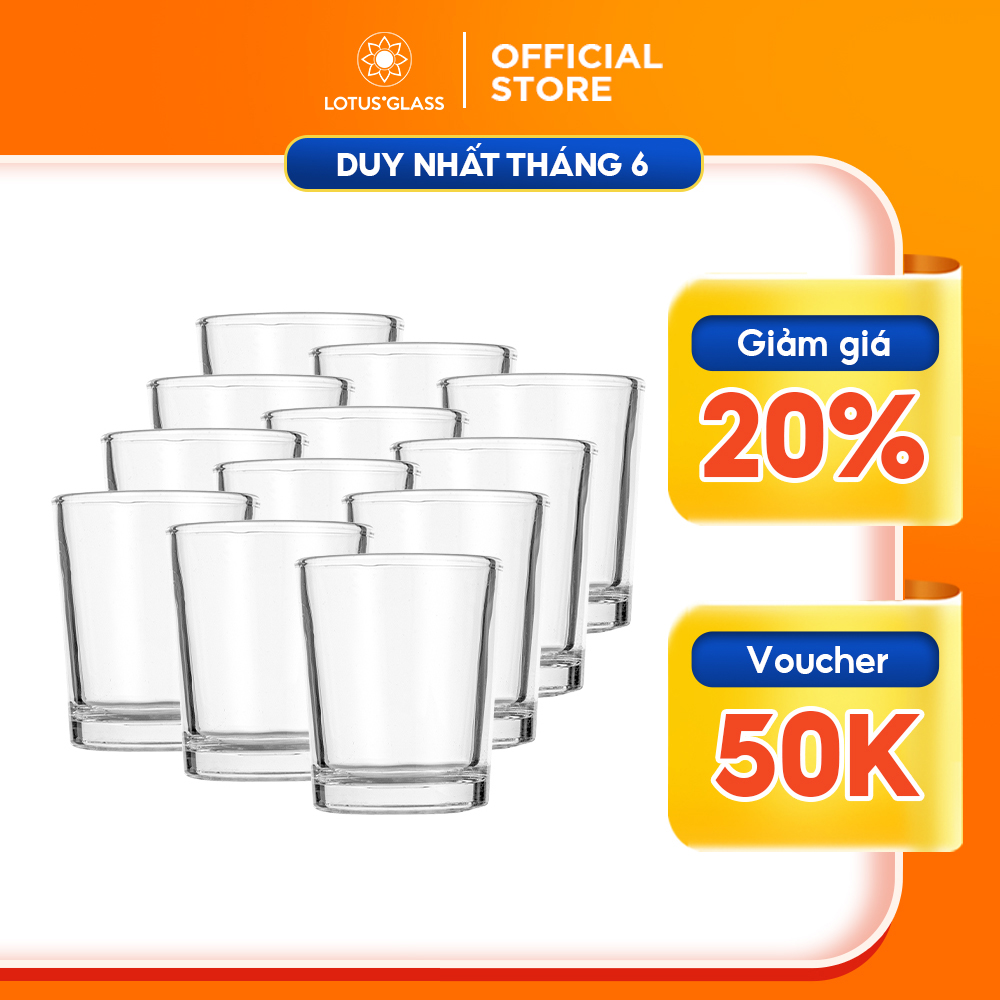 Bộ 12 cốc đáy bằng thủy tinh lotus glass vtc07t trong suốt cao cấp, an toàn