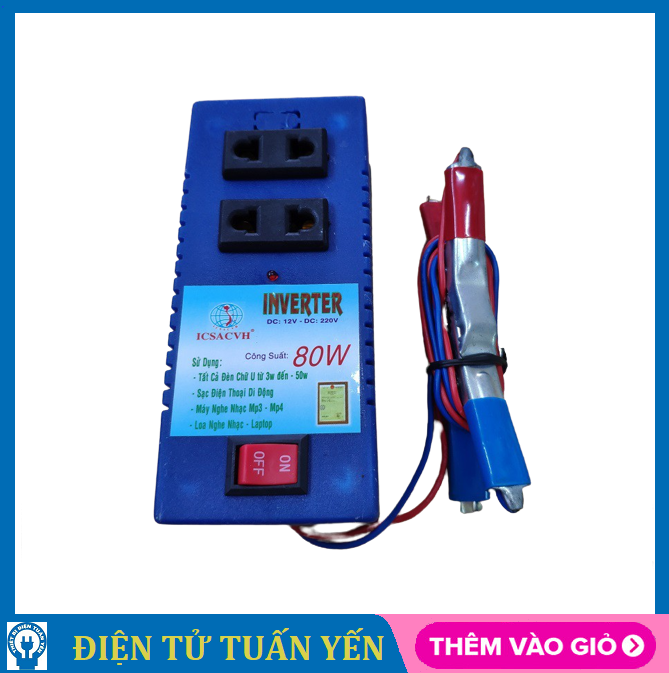 Bộ chuyển đổi điện Inverter 12V lên 220V công suất 80W có sẵn ổ cắm