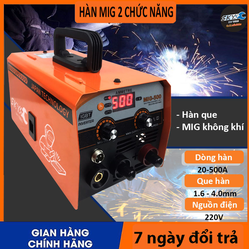 Máy hàn mig + que 2 chức năng mini máy hàn mig 500 máy hàn mig mini máy hàn mig hàn được cả que và vật liệu mỏng
