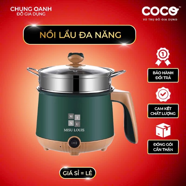 Nồi Lẩu Điện Mini Misu Louis Tặng Kèm Xưởng Hấp Inox Size 18cm Chống Dính Bảo Hành 12 Tháng