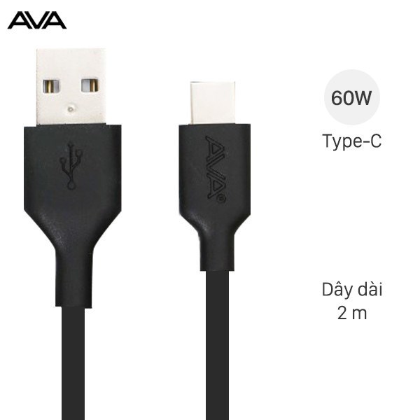 Cáp type-c 2 m ava ds460-tb đen