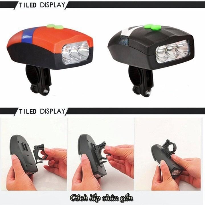 Đèn chiếu sáng gắn tay lái xe đạp 3 bóng led siêu sáng có còi - với tuổi thọ cao trên 1000 giờ siêu bền