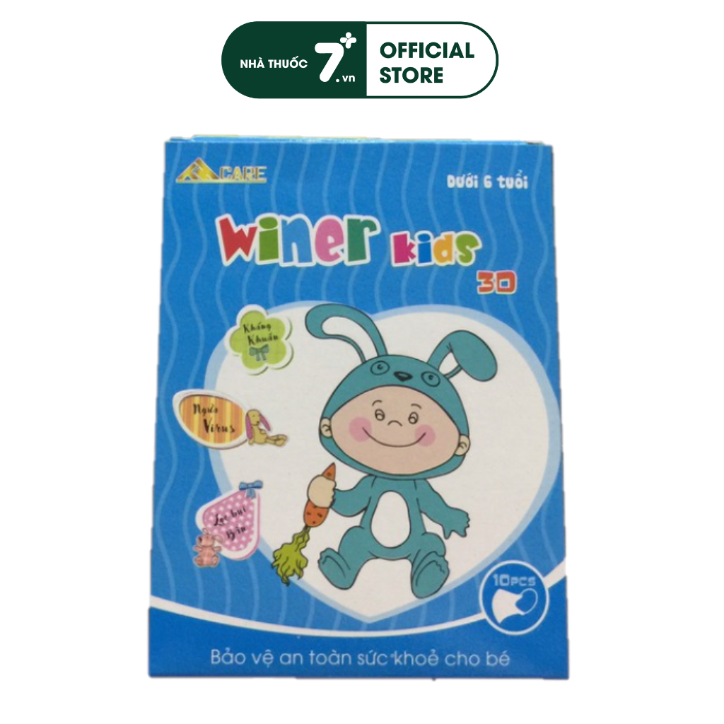 Khẩu trang y tế 3d cho bé khẩu trang 3d winner kids - hộp 10 cái