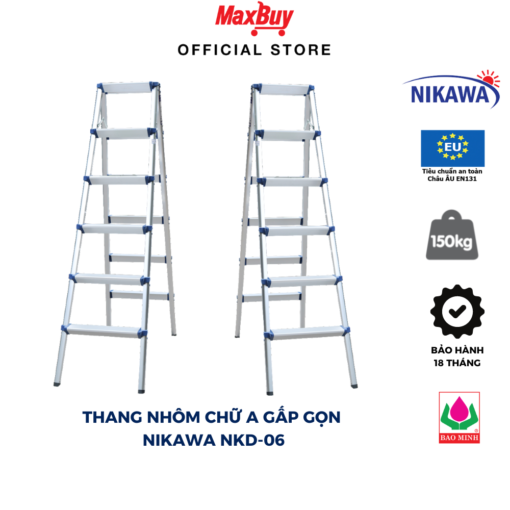 Thang Nhôm Gấp Chữ A Nikawa 6 Bậc Cao 1m5 Chắc chắn Gấp gọn Bảo hành 18 tháng NKD 06