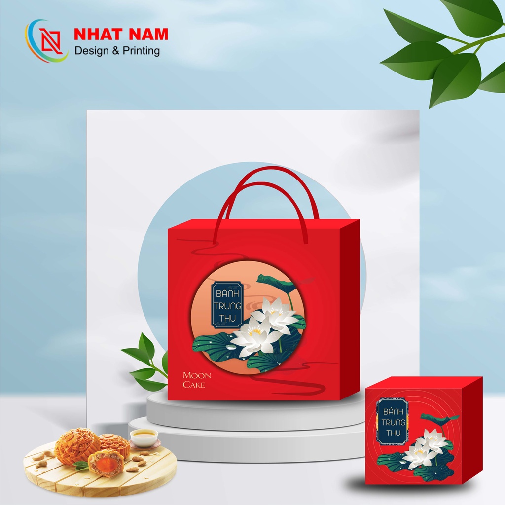 Bộ hộp đựng bánh trung thu 4 bánh 150 - 200g mẫu đỏ sen 2022