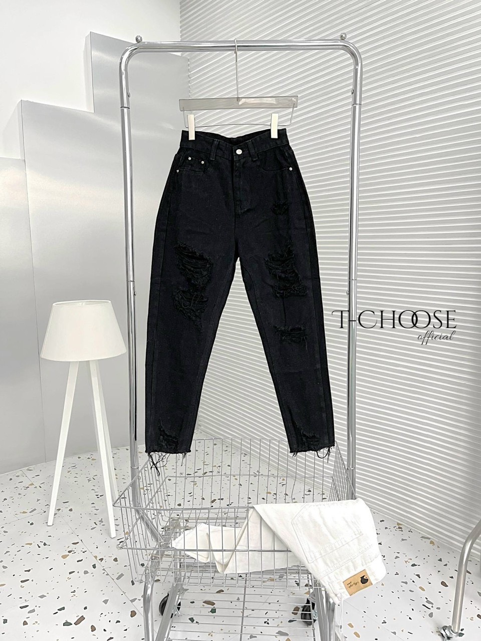 Quần baggy jean nữ - quần bò nữ rách kiểu đẹp 2 màu đen - trắng