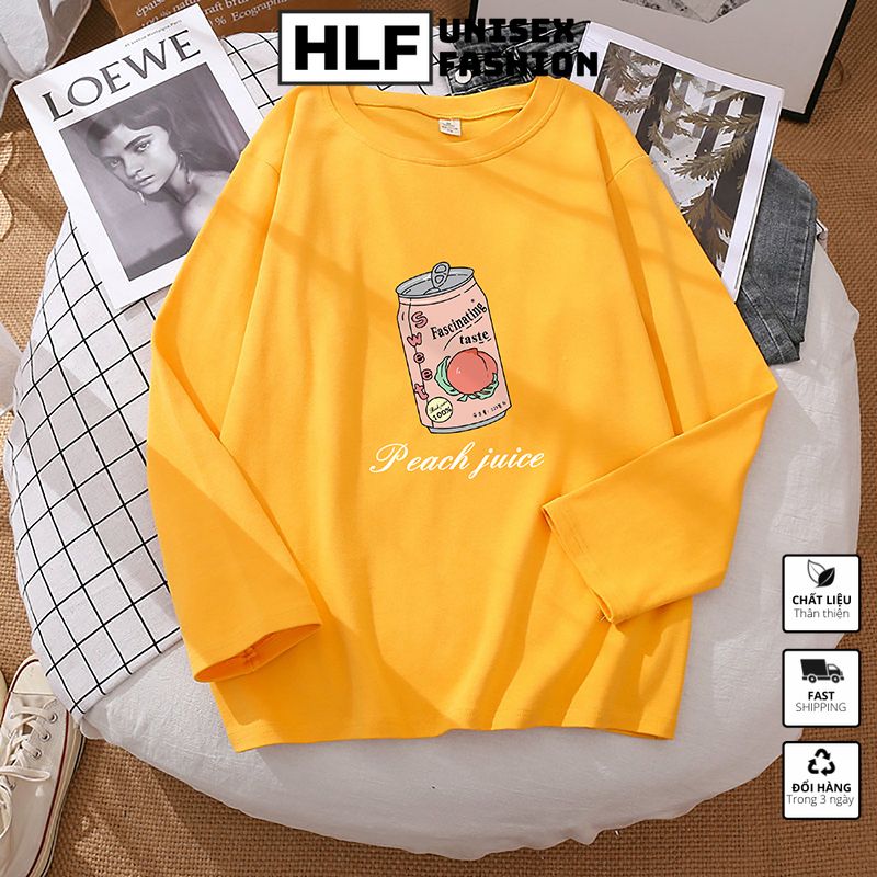 Áo thun dài tay form xuông rộng trà đào, áo thu đông nữ HLFashion