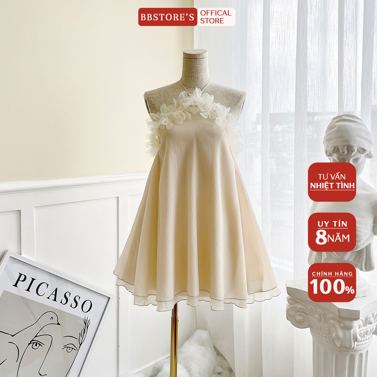 BBSTORE S Áo Cổ Yếm Form Suông Phối Viền Hoa Siêu Xinh -A1762S