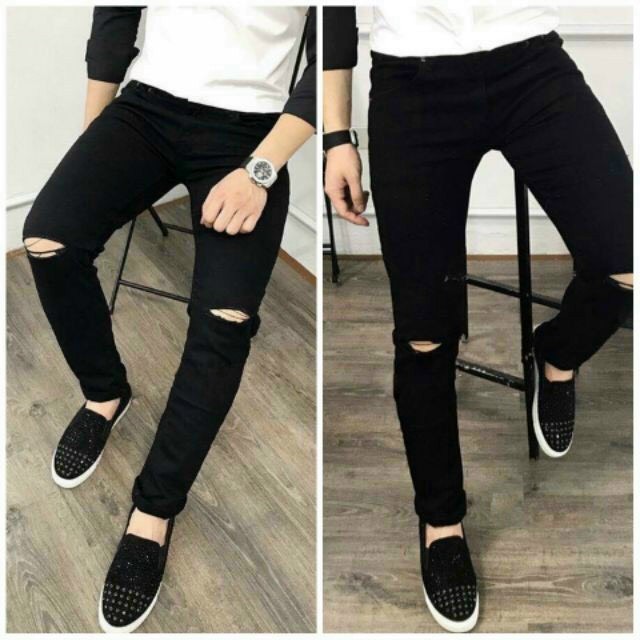 Quần jeans nam rách gối, quần jeans nam phong cách Hàn Quốc