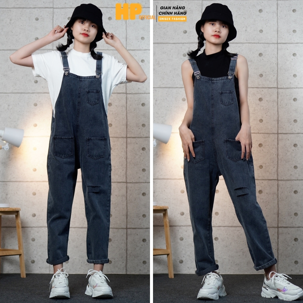 [HCM][QJ25] -  Quần yếm nữ ❤️ yếm jean dài rách đùi cá tính phối túi cực xinh phong cách Ulzzang