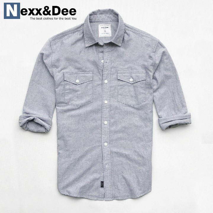 [HCM]Áo sơ mi nam tay dài trắng vải oxford denim jean công sở ND02