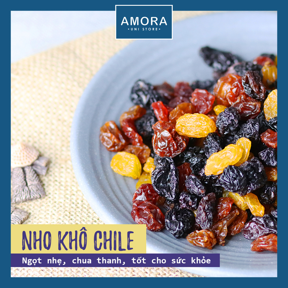 [HCM]Nho khô Chile không hạt mix - 100gr - ăn vặt nhanh hoặc dùng làm quà biếu - siêu sang siêu ngon - Amora UNI