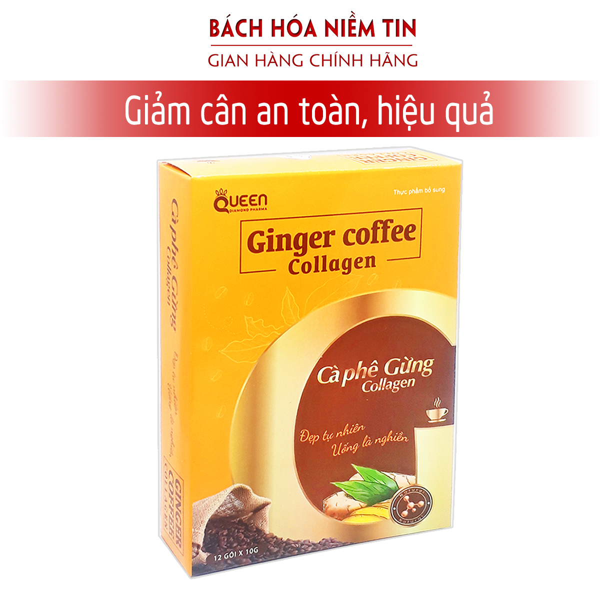 Cà phê giảm cân Ginger coffee Collagen Detox Slim xổ mỡ giảm cân an toàn - Hộp 12 gói 10g